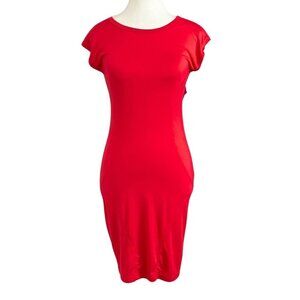 LNA RED CAP SLEEVE STRETCH JERSEY BODYCON DRESS - S